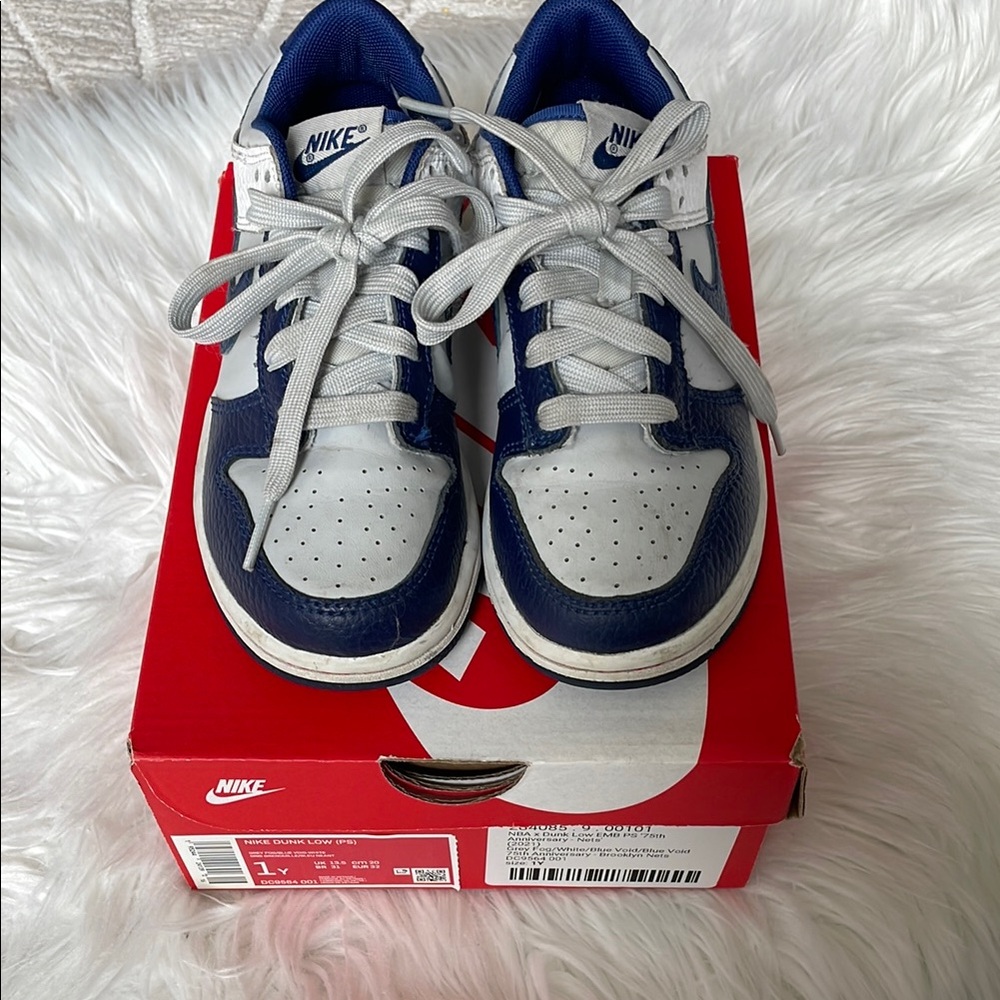 Nike Drunk Low Boys Size 1 Blue and White Sneakers